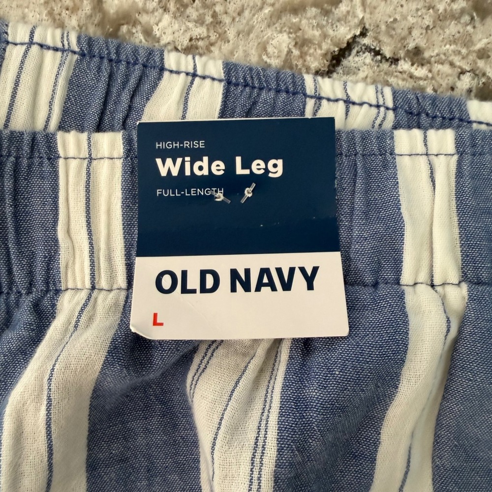 NEW Old Navy 100% Cotten Wide Leg Pants Blue White Stripe Pull-On SZ Large NWT - Picture 9 of 14